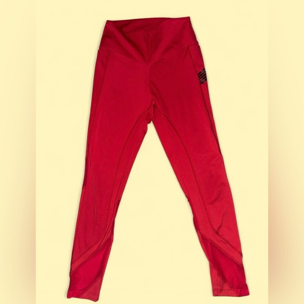 PINK Victoria’s Secret Active Red Leggings w/ Mesh Panel Size Small